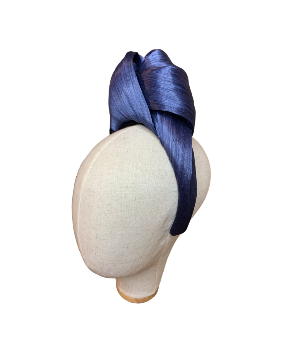 Navy Knotted Silk Abaca Headband